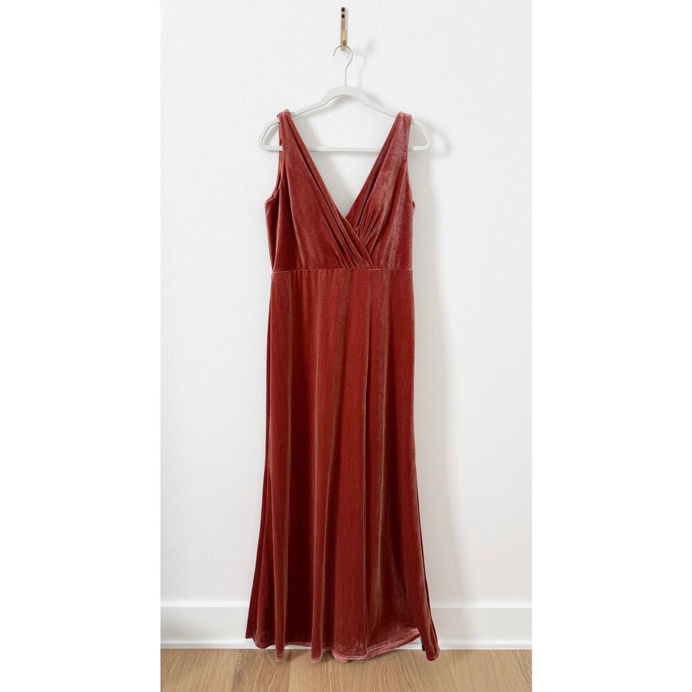 Jenny Yoo Collection Rust Orange V Neck Velvet Bridesmaid Dress US 14